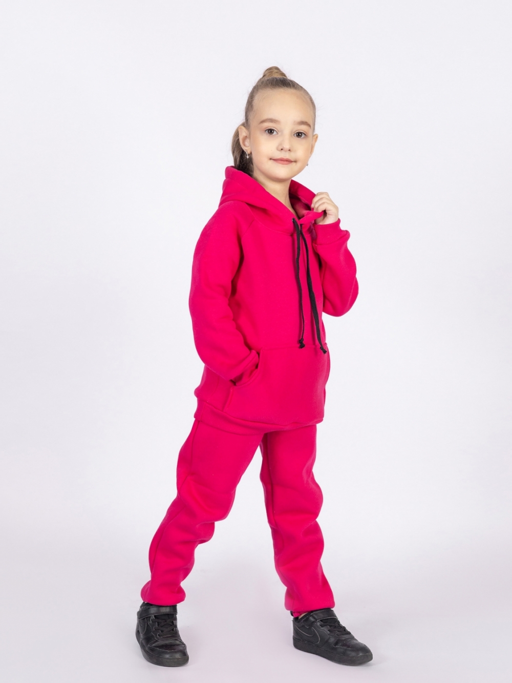 296-Ф. Свитшот с капюшоном + Штаны, хлопок 65%, 35% ПЭ, 3-х нитка (начес) фуксия 98,104,110,116