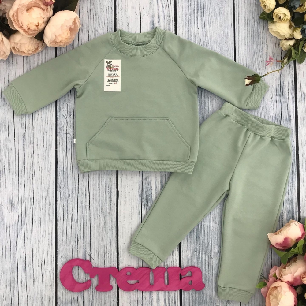 312-ОЛ. Свитшот+ Штаны , хлопок 70%, 25% ПЭ, 5% лайкра, 2 нитка петля без начеса, олива 80,86,92