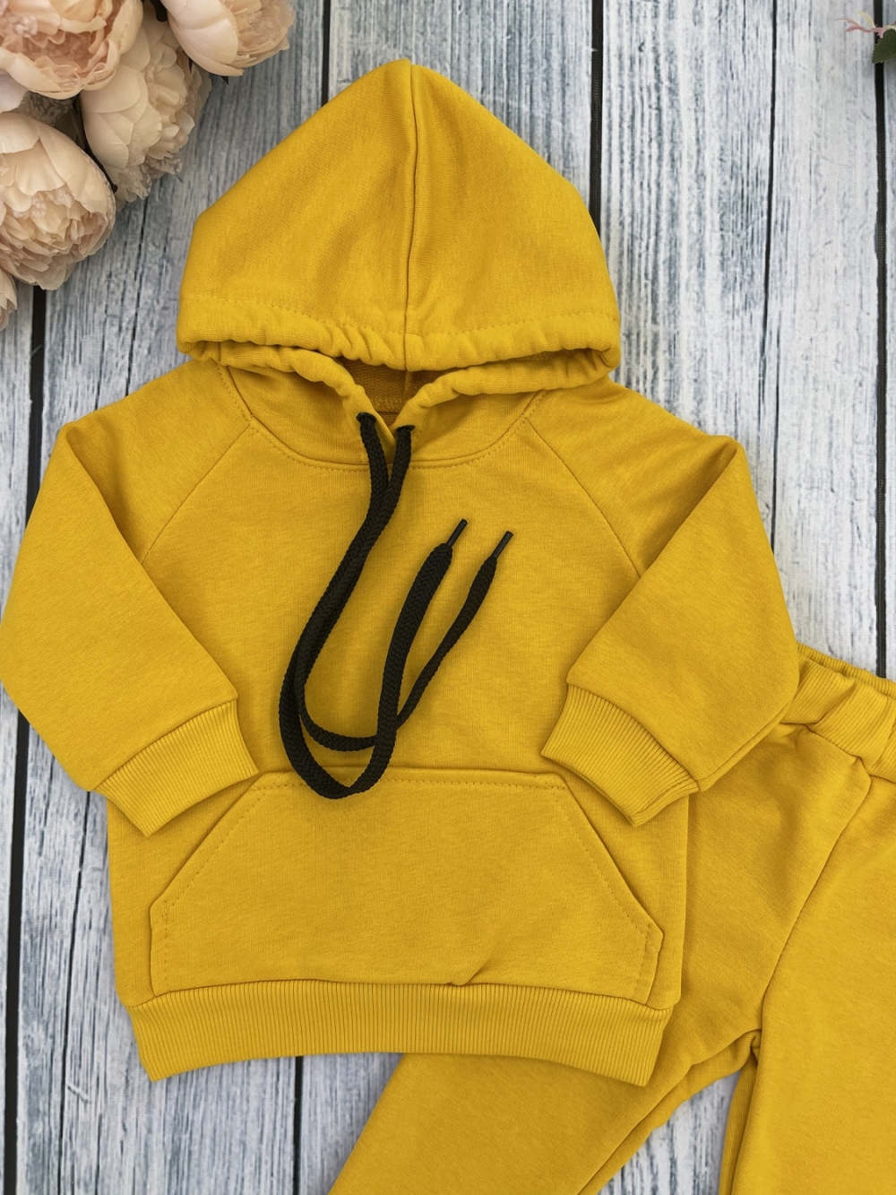 311-А. Свитшот с капюшоном + Штаны, хлопок 65%, 35% ПЭ, 3-х нитка ( без начеса) апельсин 80,86,92