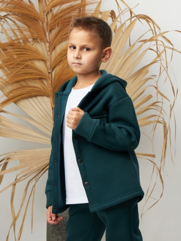 333. Костюм детский (Брюки+Толстовка) на кнопках, изумруд, хлопок 65%, 35% ПЭ, 3-х нитка с  начесом 98,104,110,116