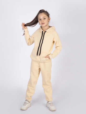 296-СЛ. Свитшот с капюшоном  + Штаны, хлопок 65%, 35% ПЭ, 3-х нитка (начес) сливочный  98,104,110,116