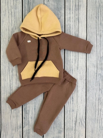 Купить оптом 296-РАЗ. Худи +Брюки детские, хлопок 65%, 35%  ПЭ, 3-х нитка (начес) разноцветный 80,86,92 в Дзержинске