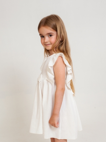 322-МО. Платье из муслина детское, хлопок 100% молочный, р. 98,104,110,116