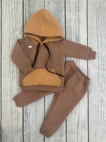 Купить оптом 296-РАЗ. Худи +Брюки детские, хлопок 65%, 35%  ПЭ, 3-х нитка (начес) разноцветный 80,86,92 в Дзержинске